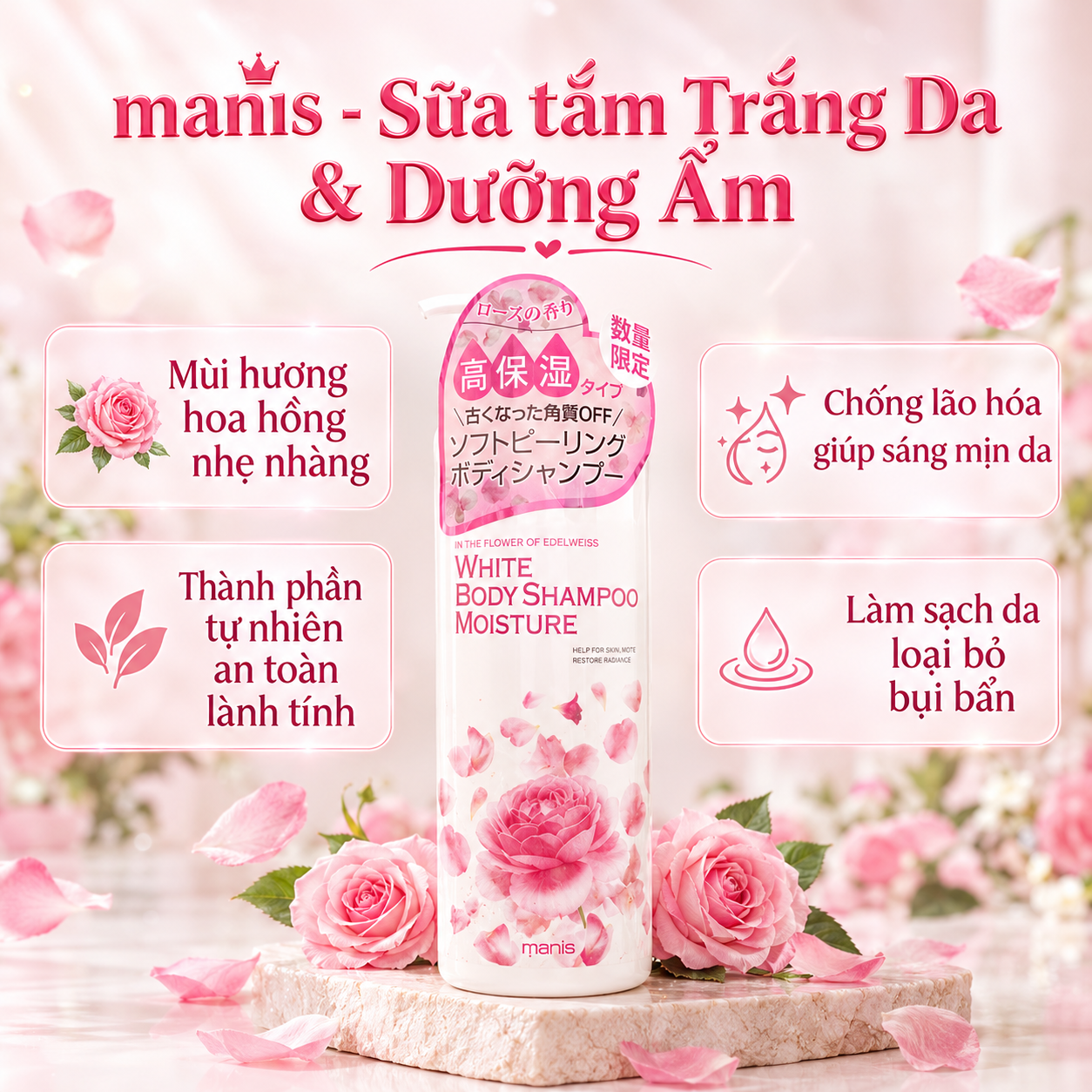 Sữa tắm trắng da Manis White Body Shampoo - Ảnh 6